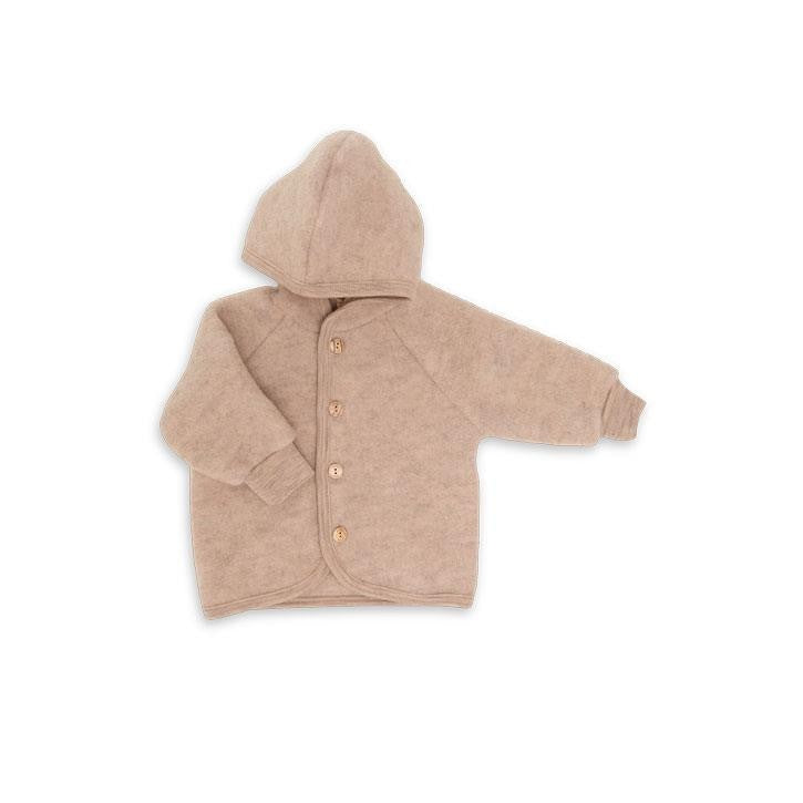 Engel Kapuzenjacke mit Holzknöpfen, Wollfleece, sand melange